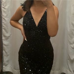 Black Sequin Dress Backless